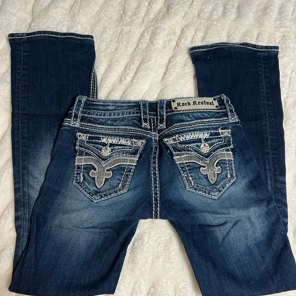 Rock Revival Dark Blue Denim with White Stitching - Picture 1 of 6